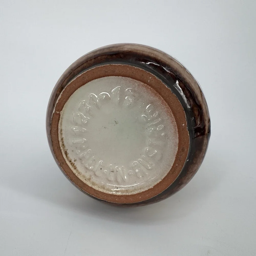 Mid Century Modern Vase Austria Blue Floral Terracotta Glaze Vintage Bohemian‎